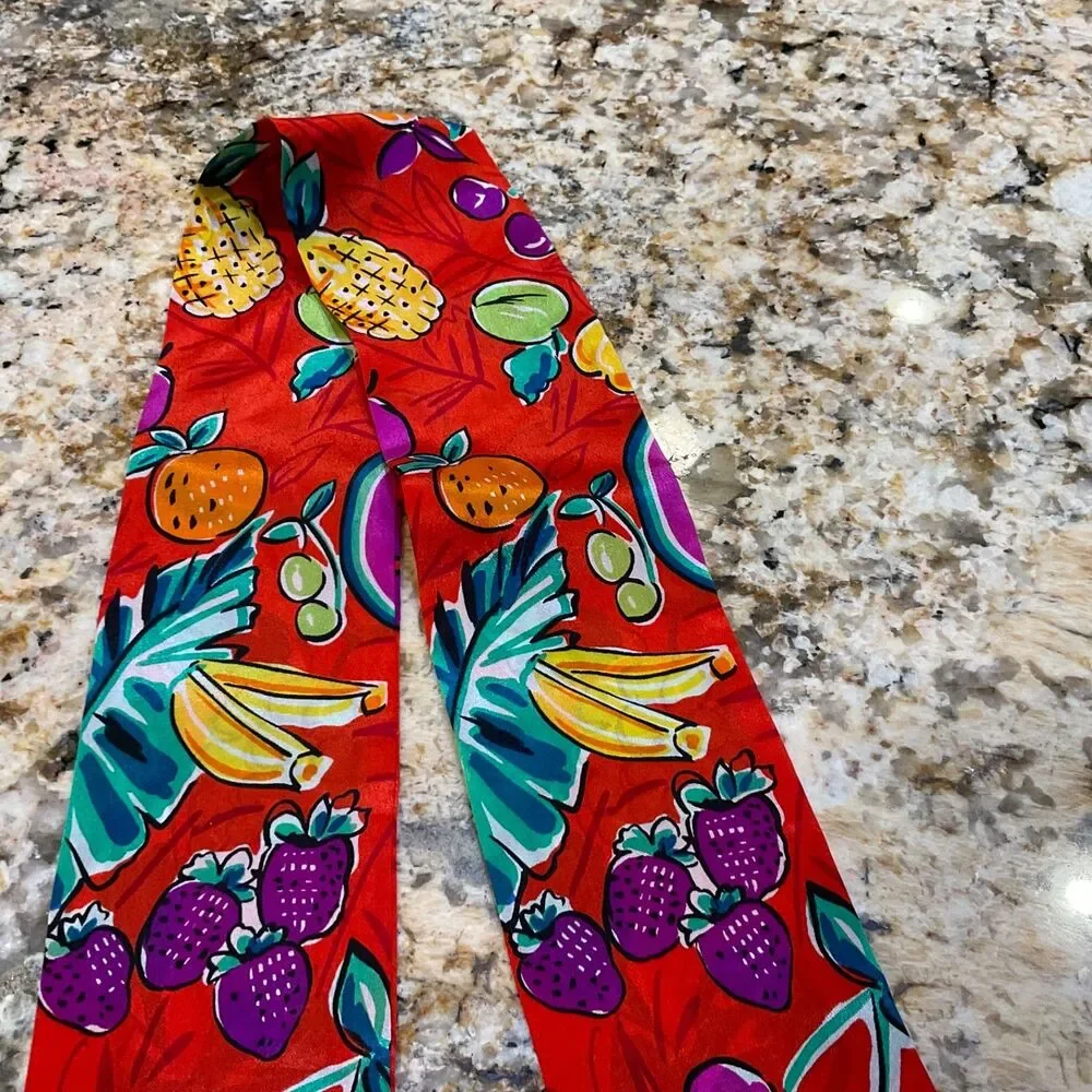 Vintage Liz Claiborne Vibrant Novelty Print Silk Rectangular Neck Scarf 3”X 43”